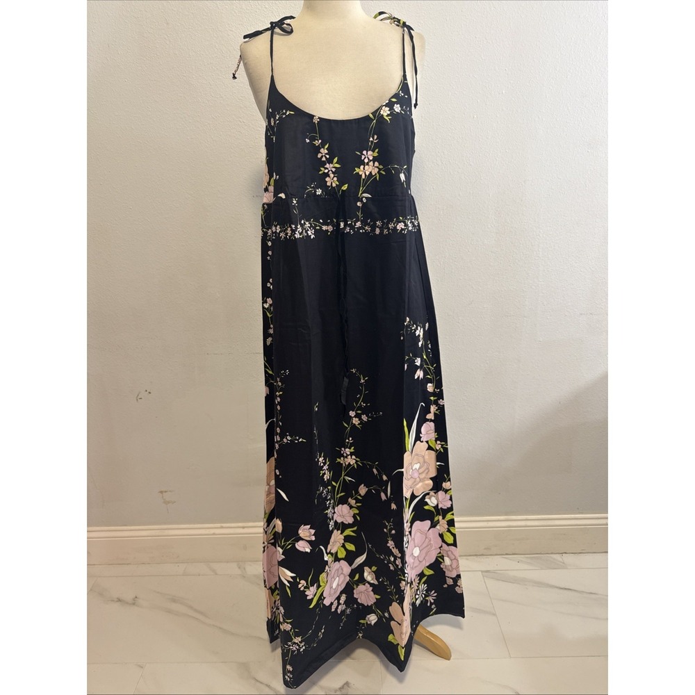 Vtg‎ Dutchess Individually Yours Maxi Dress M Black Floral Babydoll Cottagecore - Picture 2 of 14